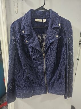 Chico's Navy Lace Zip-Front Jacket